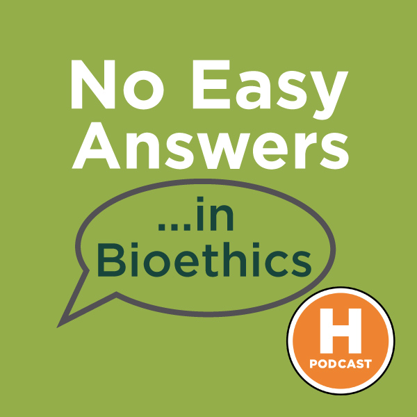 No Easy Answers in Bioethics speech bubble logo with H Podcast orange icon