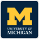 University of Michigan yellow M logo with blue background